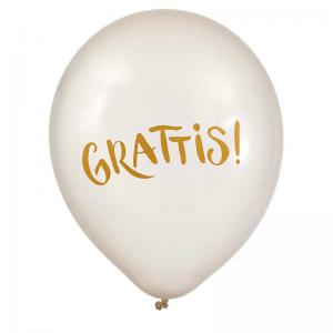 Ballong 15" vit pärlemo Grattis 6-pack