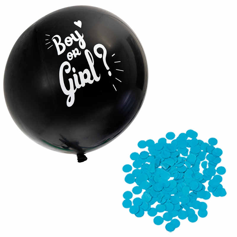Ballong svart Boy/Girl Blå konfetti