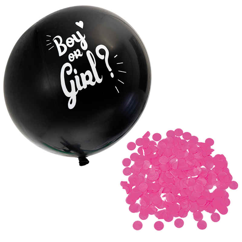 Ballong svart Boy-Girl Rosa konfetti