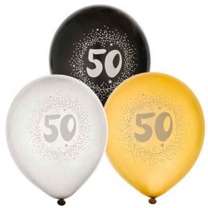 Ballonger 6pack 50År Guld, Silver och Svart