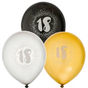 Ballonger 6-pack 18år 2x silver2x guld2x svart