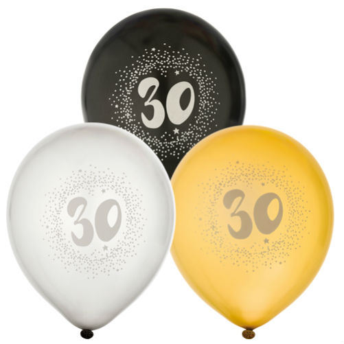 Ballonger 6-pack 30år 2x silver2x guld2x svart