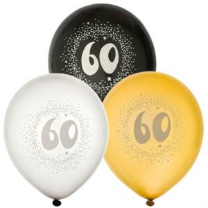 Ballonger 6-pack 60år 2x silver2x guld2x svart