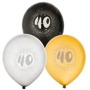 Ballonger 6pack 40År Guld, Silver och Svart
