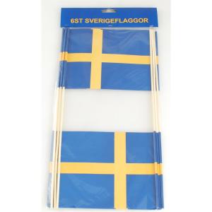 Flagga Sverige 6pack på pinne 40cm