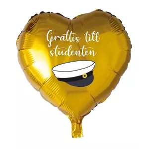 Folieballong Hjärta Guld Student 72cm