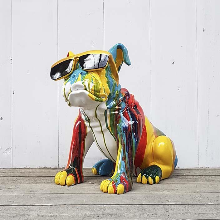 Hund bulldog med glasögon H34cm