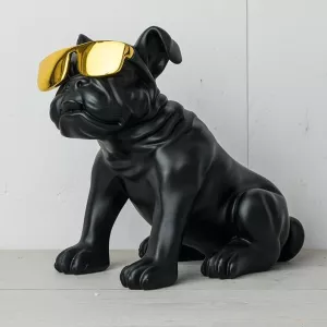 Hund bulldog Svart med glasögon 26cm