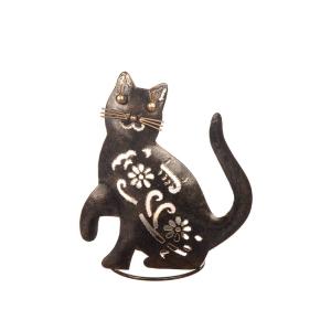 Katt ljuslykta i plåt H18cm