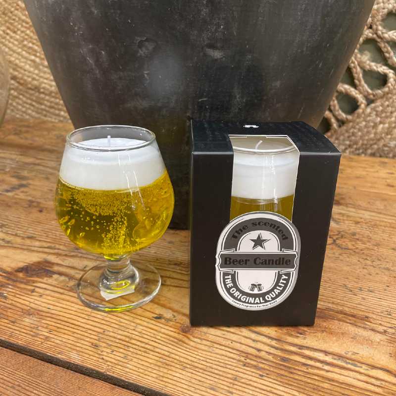 Ljus Beer i glas H13cm