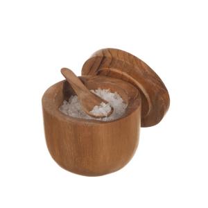 Salt-Pepparskål i trä med sked och lock 7x6cm