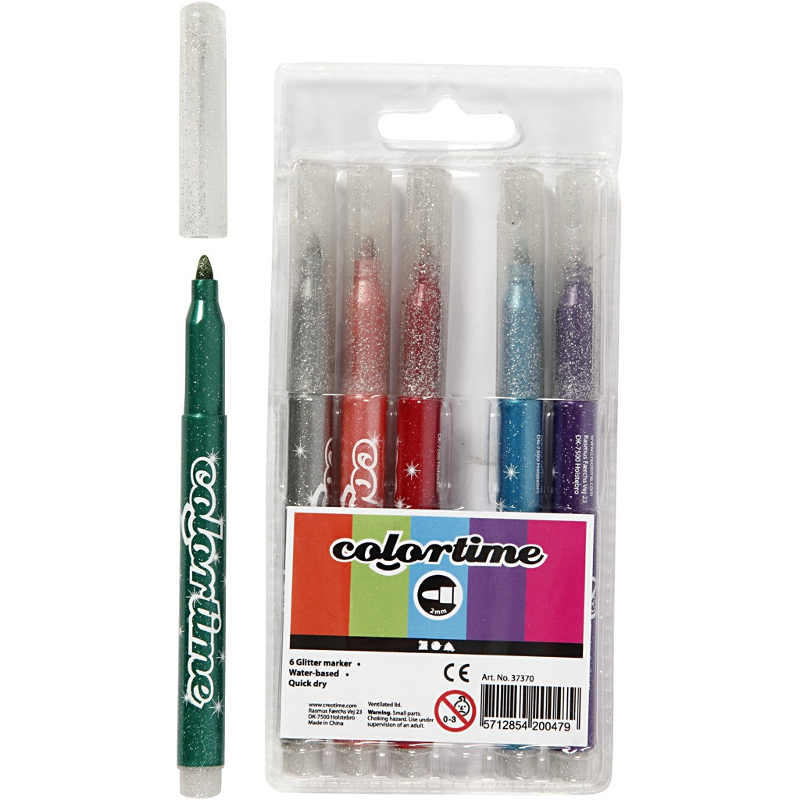 Glittertusch penna 6 färger