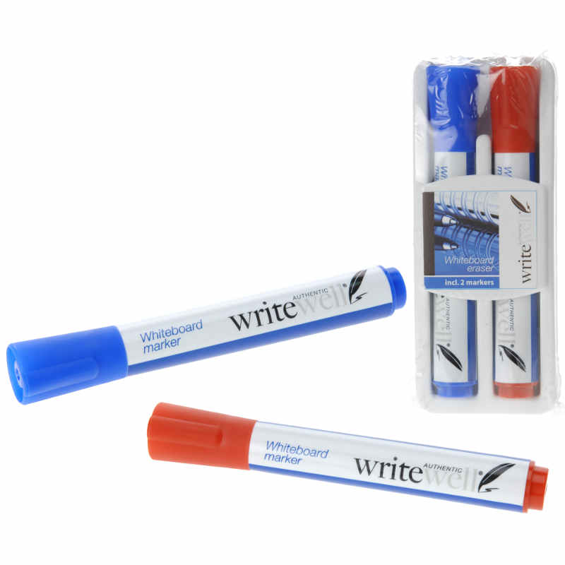 Whiteboardpennor röd och blå 2-pack