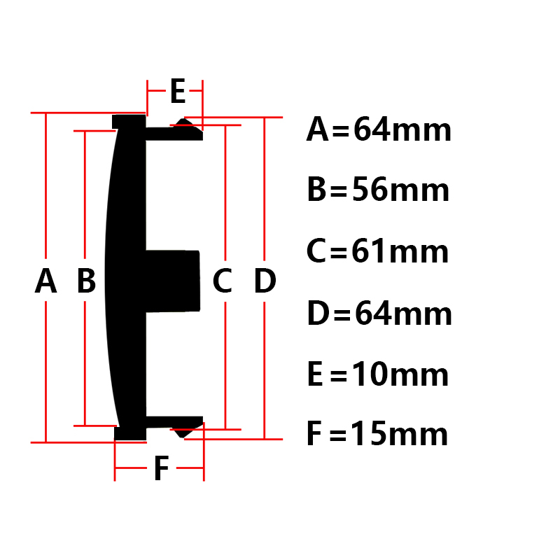 64 mm centrumkåpor 61 mm innermatt
