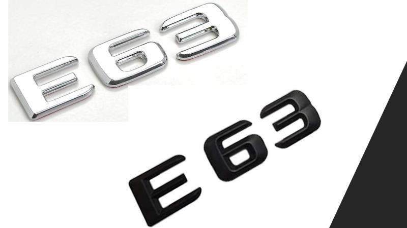 Mercedes E63 emblem blank svart, silver modellbeteckning