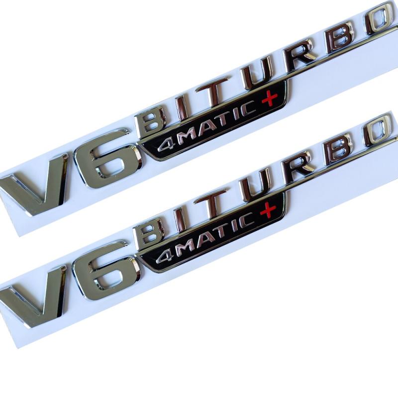 mercedes v6 biturbo 4matic emblem i silver farg