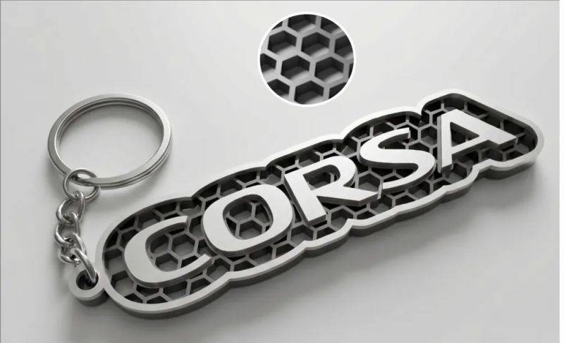 Opel Corsa logotyp nyckelring 3d design