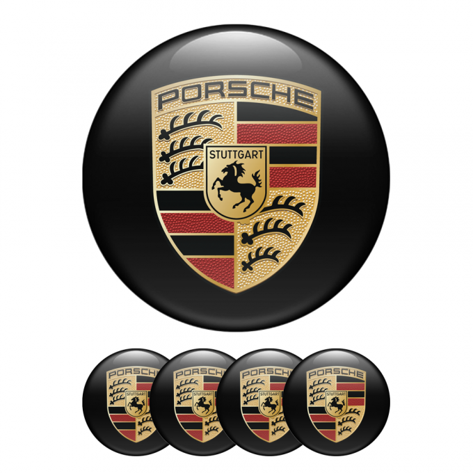 Porsche hjulnav emblem svart, 56, 60, 65 mm