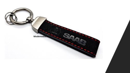 saab logo lyxig alcantara nyckelring