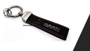 saab logo lyxig alcantara nyckelring