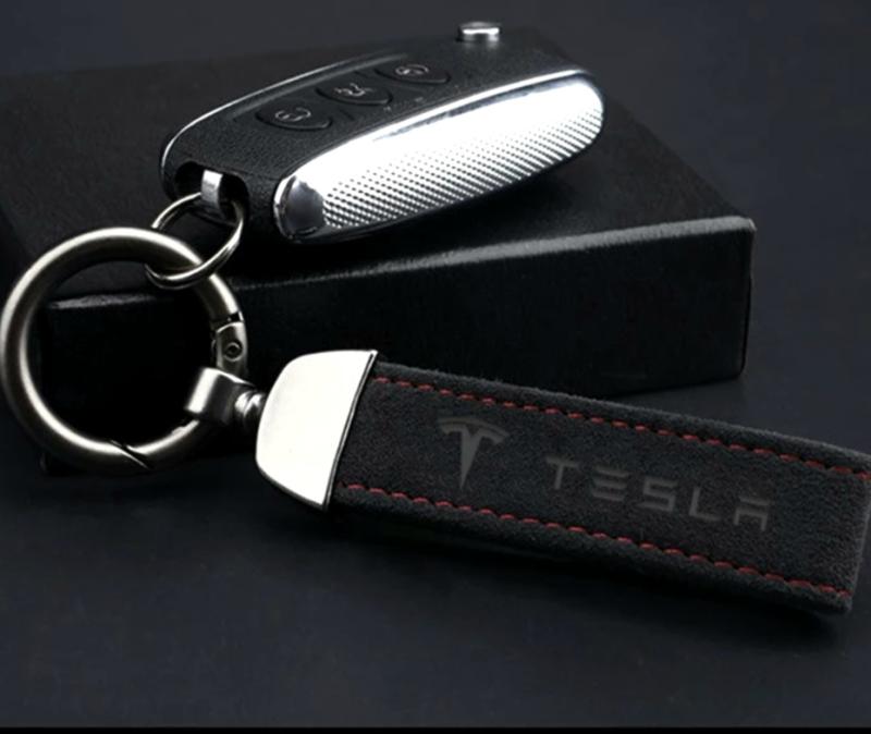 Tesla logo alcantara nyckelring nyckelstrap