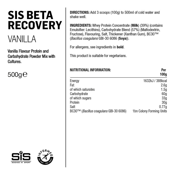Kosttillskott SIS Beta Fuel Recovery Vanilj 500g