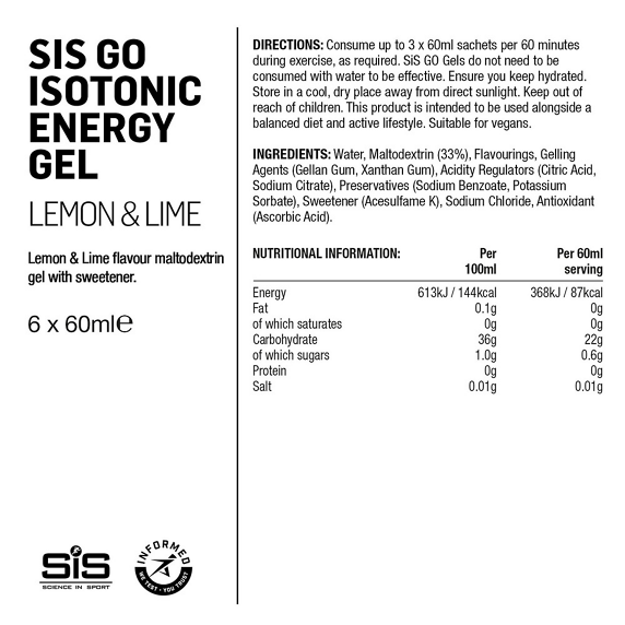 Energigel SIS Go Energy Isotonic Gel Citron & Lime 6 x 60 ml