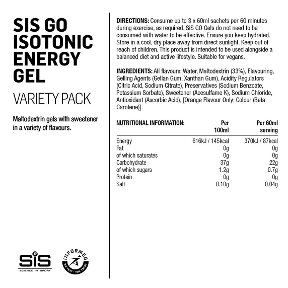 Energised SIS Go Isotonic Energy Gel Mixpack 7 x 60ml