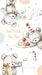 "Grattis från oss alla" textkort - nallar