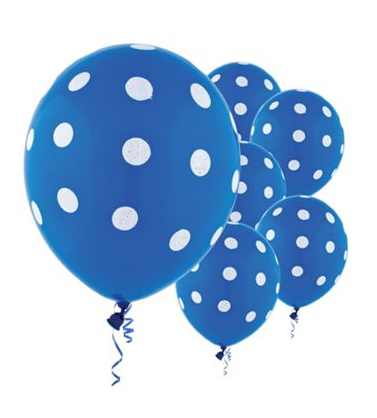 Royal Blue Big Polka Dots Balloons - blåa/vitprickiga ballonger
