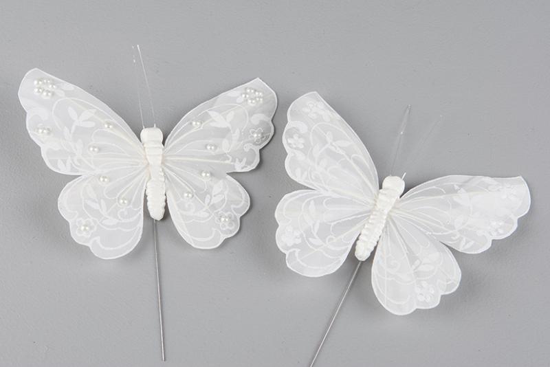 White Butterfly Pearl on Stick 13 cm - Feather Romance