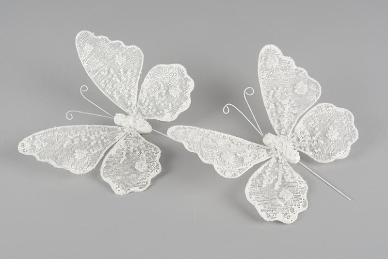 White Butterfly Sheer Pearl on Stick 10 cm - Feather Romance