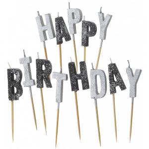 Black Happy Birthday Candles - tårtljus
