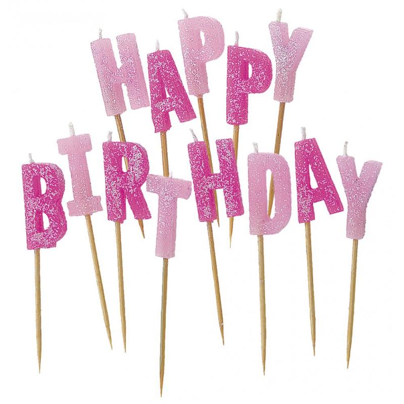 Pink Happy Birthday Candles - tårtljus