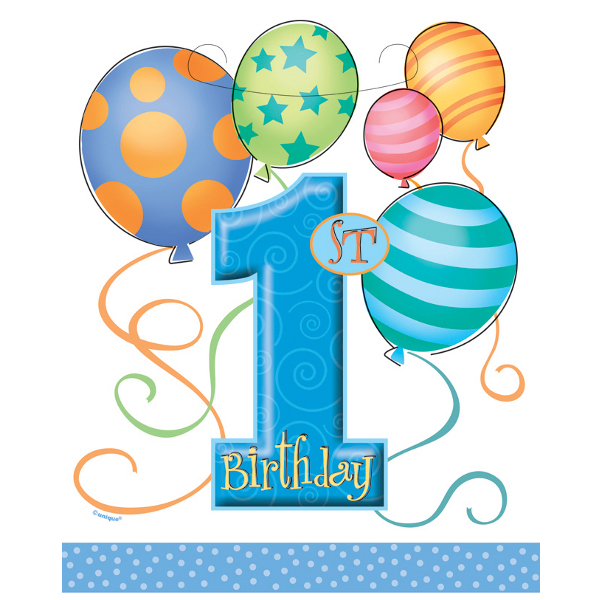 First Birthday Balloons Blue Plastic Party Bags