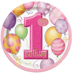 First Birthday Balloons Pink Paper Plates