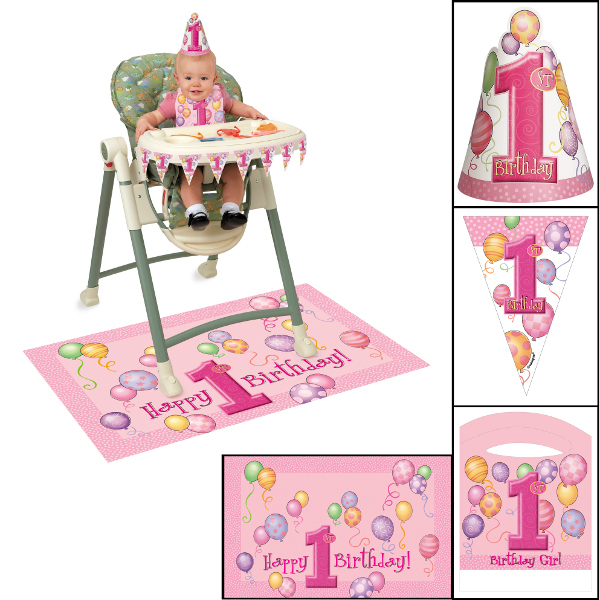 First Birthday Balloons Pink High Chair Decorating Kit