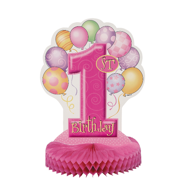 First Birthday Balloons Pink Honeycomb Centrepiece