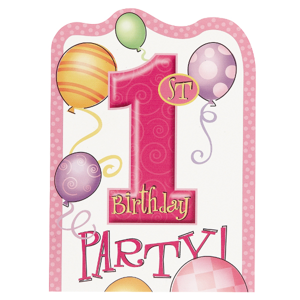 First Birthday Balloons Pink Invitation Cards