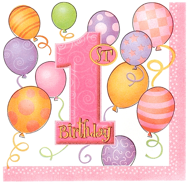First Birthday Balloons Pink Paper Luncheon Napkins