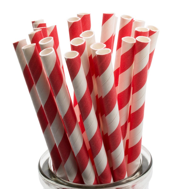 Red Striped Paper Straws - rödvitrandiga sugrör