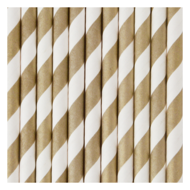 Gold & White Striped Straws
