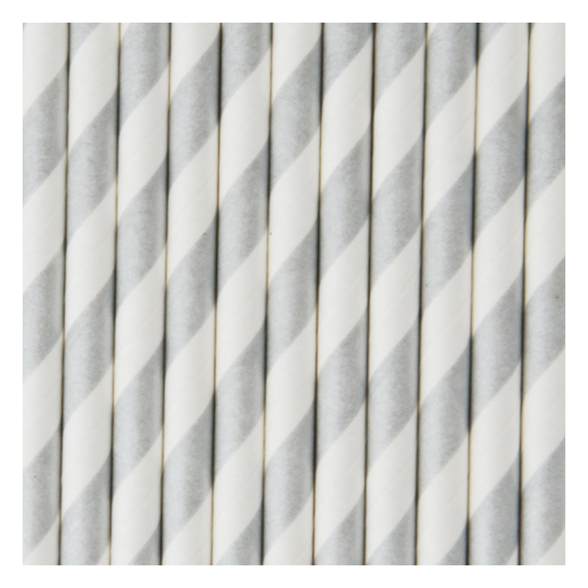 Silver & White Striped Straws