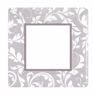 Silver Elegant Scroll Square Metallic Paper Plates - 25,4 cm