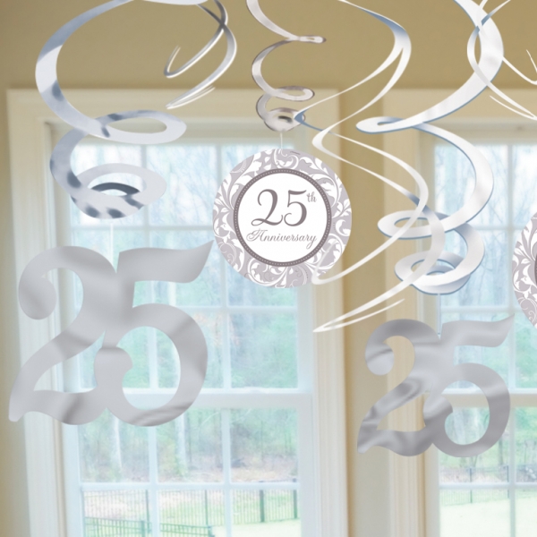 Silver 25th Anniversary Swirl Decorations