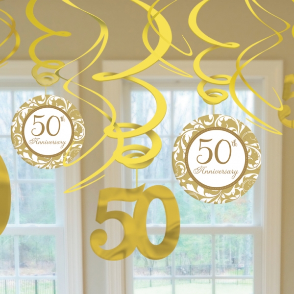Gold 50th Anniversary Swirl Decorations