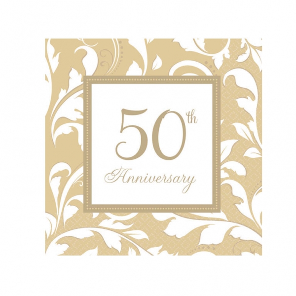 Gold 50th Anniversary Elegant Scroll Luncheon Napkins