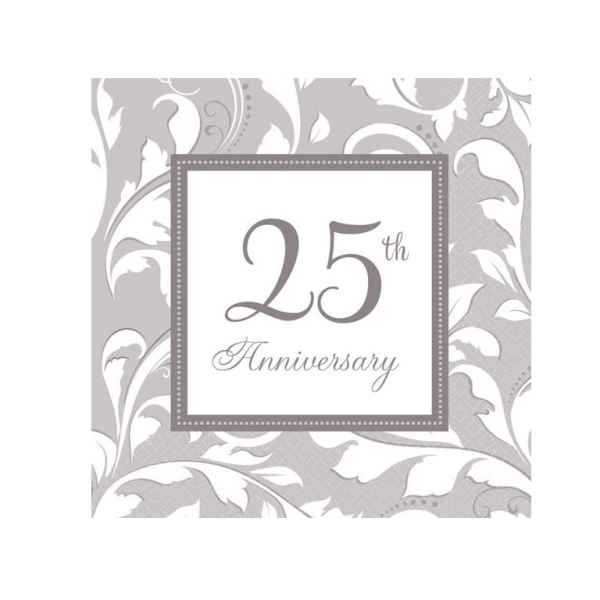 Silver 25th Anniversary Elegant Scroll Luncheon Napkins
