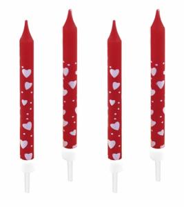 Candles Red Hearts with Holders - tårtljus