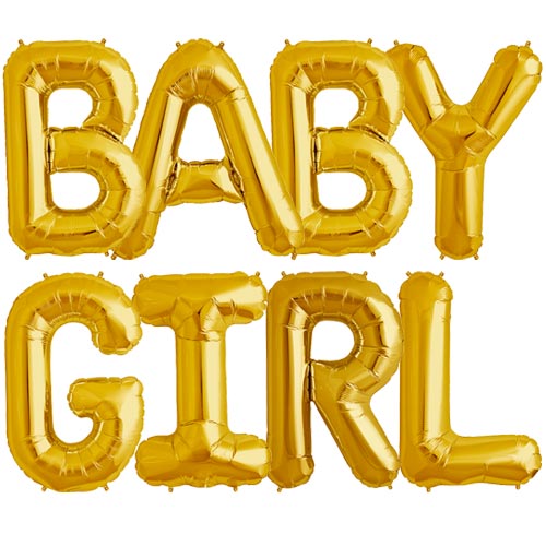 Baby Girl Gold Foil Balloons - bokstavsballonger 41 cm